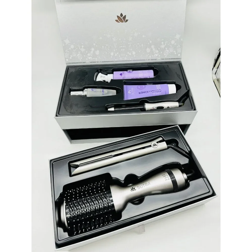 SUTRA BEAUTY 9PC blowout bundle: brush, flat iron, wand, serum, conditioner+more